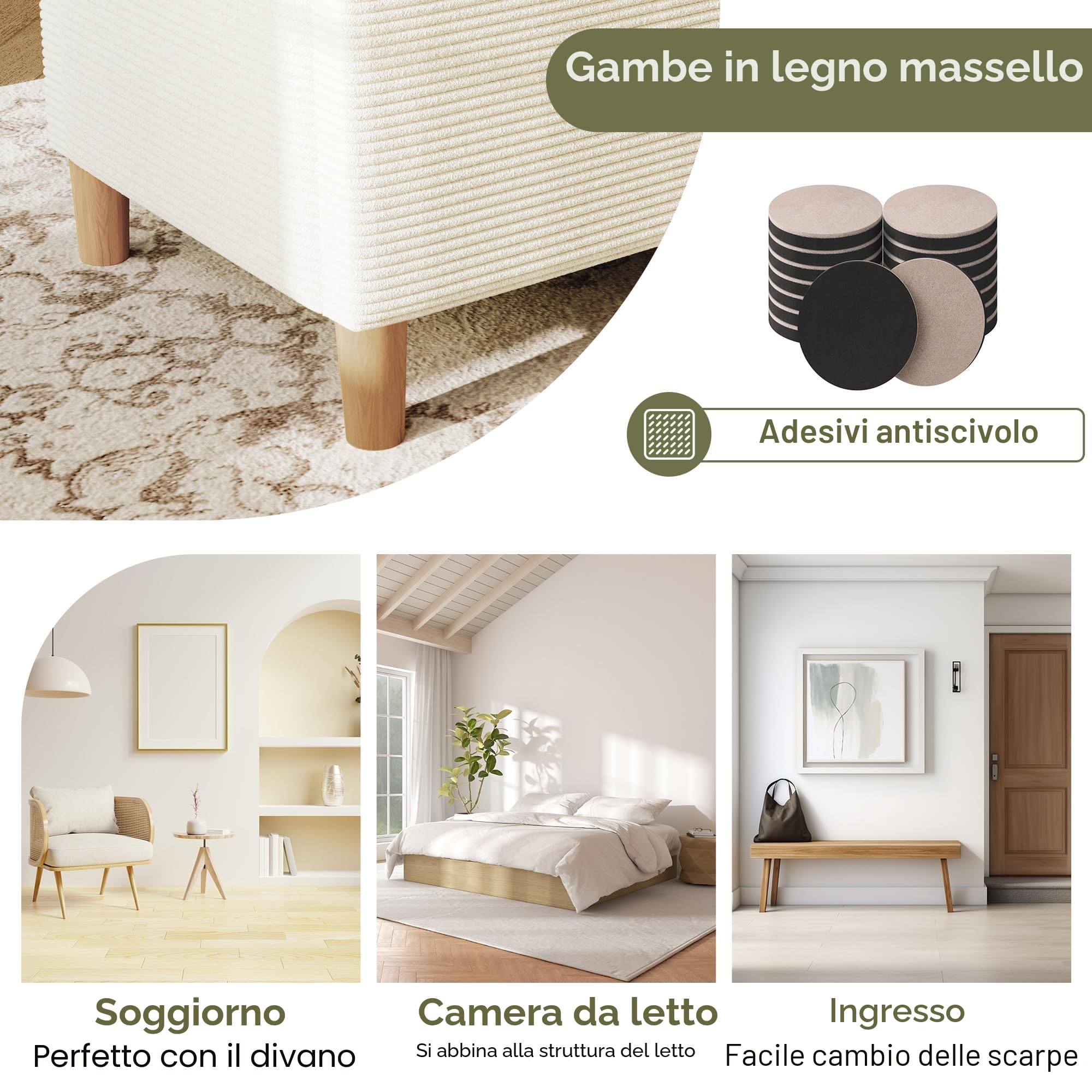 TIZZ Panca da letto 165 x 38 cm con spazio di archiviazione, panca imbottita con vano portaoggetti idraulico, adatta per camera da letto, soggiorno, corridoio, effetto cord beige