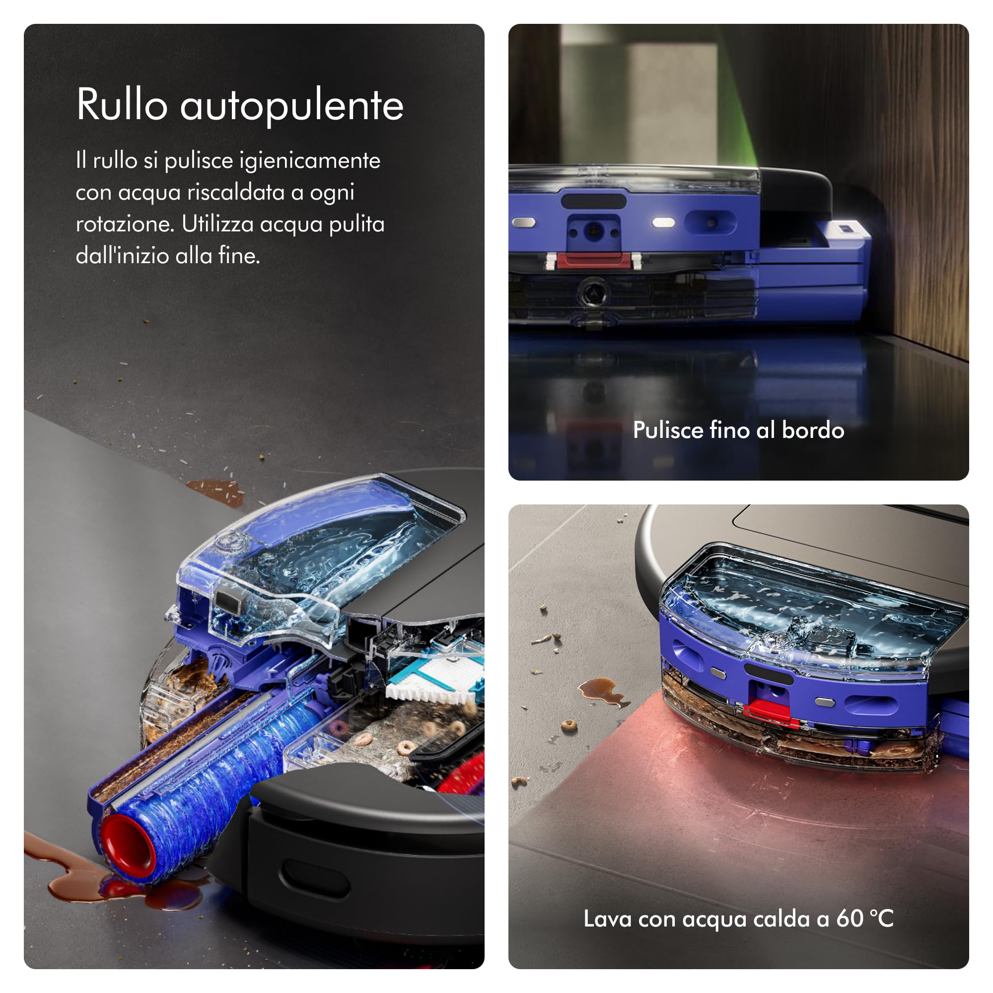 Dyson Spot+Scrub™ AI Robot aspirapolvere e lavapavimenti, 18.000 Pa, 200 min autonomia, auto‑svuotamento, base 3 L, rullo autopulente e filtrazione igienica 0,1 micron (Nero/Blu)