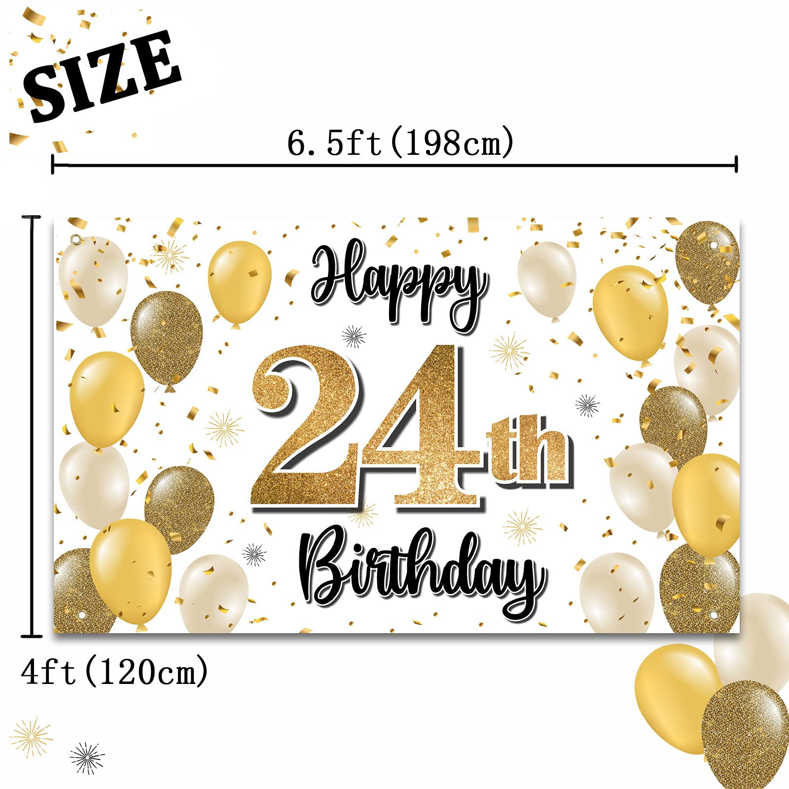 LASKYER "Happy 24th Birthday" Large Purple Banner - 78" X 47" Oxford Fabric Backdrop For Party Decor - View #7