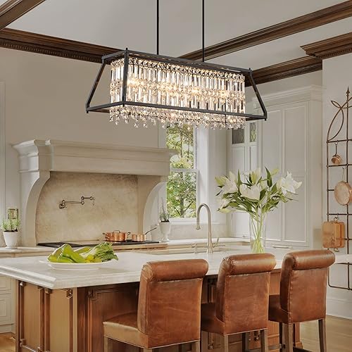 Miniatura 28 de LMQNINE Modernas lámparas colgantes doradas para isla de cocina, lámpara de araña de cristal, elegante iluminación colgante ajustable para comedor