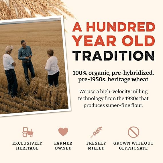 Sunrise Flour Mill Heritage Whole Wheat Bread Blend - 2 lb | USDA Organic All Purpose Flour Unbleached - Non-GMO, Kosher, Grown Without Glyphosate, Ancient Grains, Bread Flour Organic.