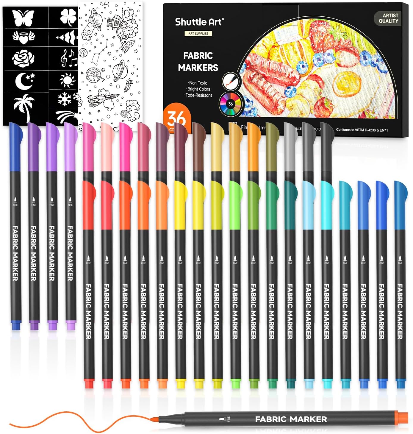 Shuttle Art Fabric Pens, 36 Colours Fine Tip Permanent Fabric Markers ...