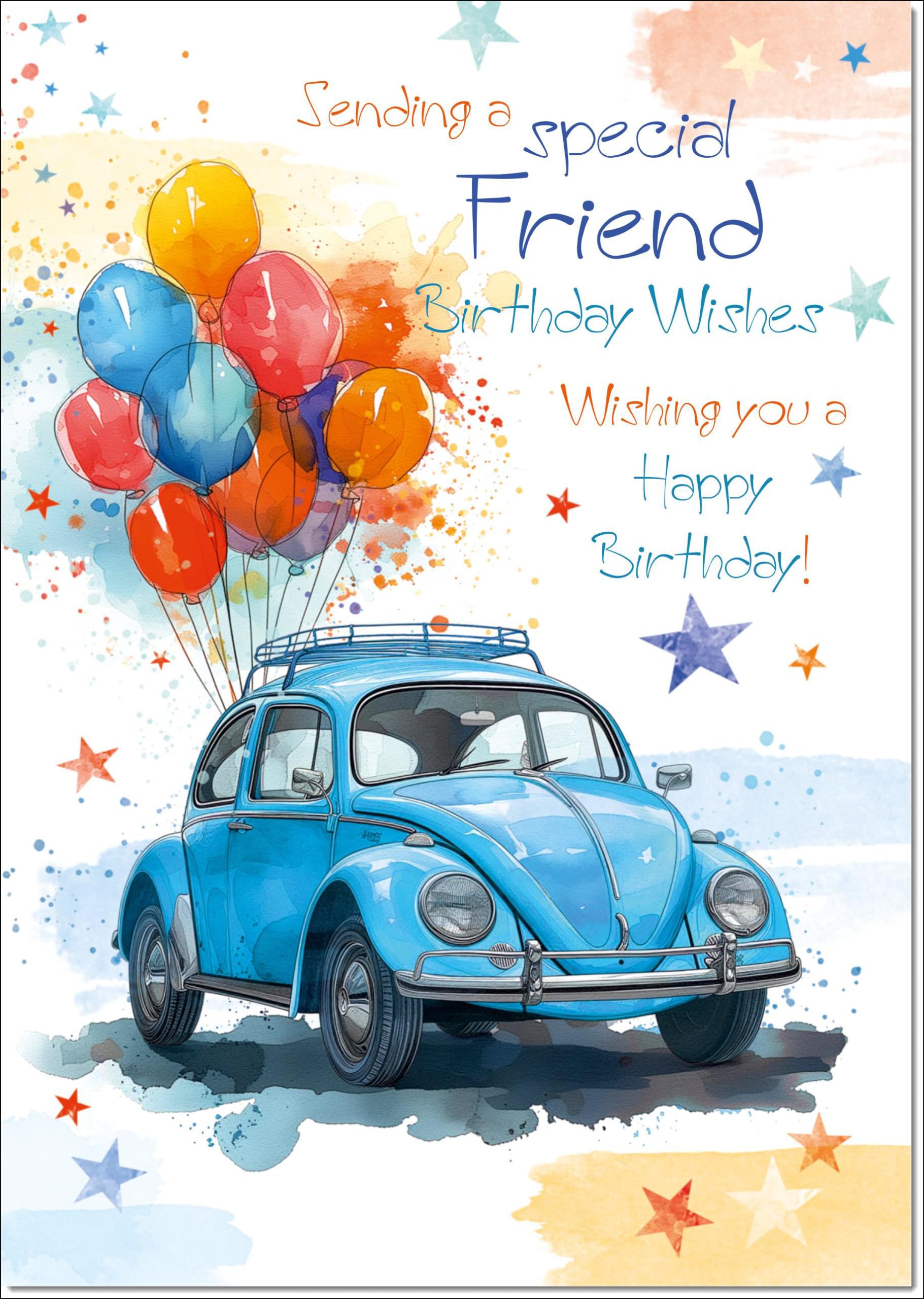 doodlecards Special Friend Birthday Card Volkswagen Beetle Large A4 Size with Plain Envelope — image 1