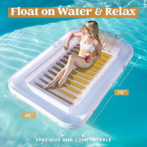 Miniatura 2 de Sloosh Flotador inflable de bronceado para piscina, flotador de balsa de 70 x 46 pulgadas, piscina de bronceado con almohada, tumbona personal para