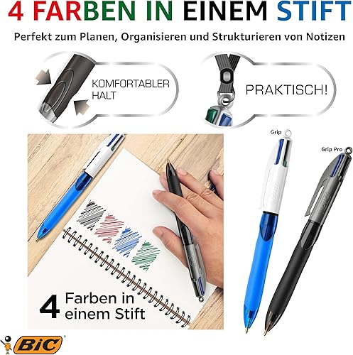 Miniatura 5 de BIC 4 colores Grip Pro - Bolígrafos retráctiles de punta media 0039in 12 bolígrafos y cada bolígrafo contiene 4 colores