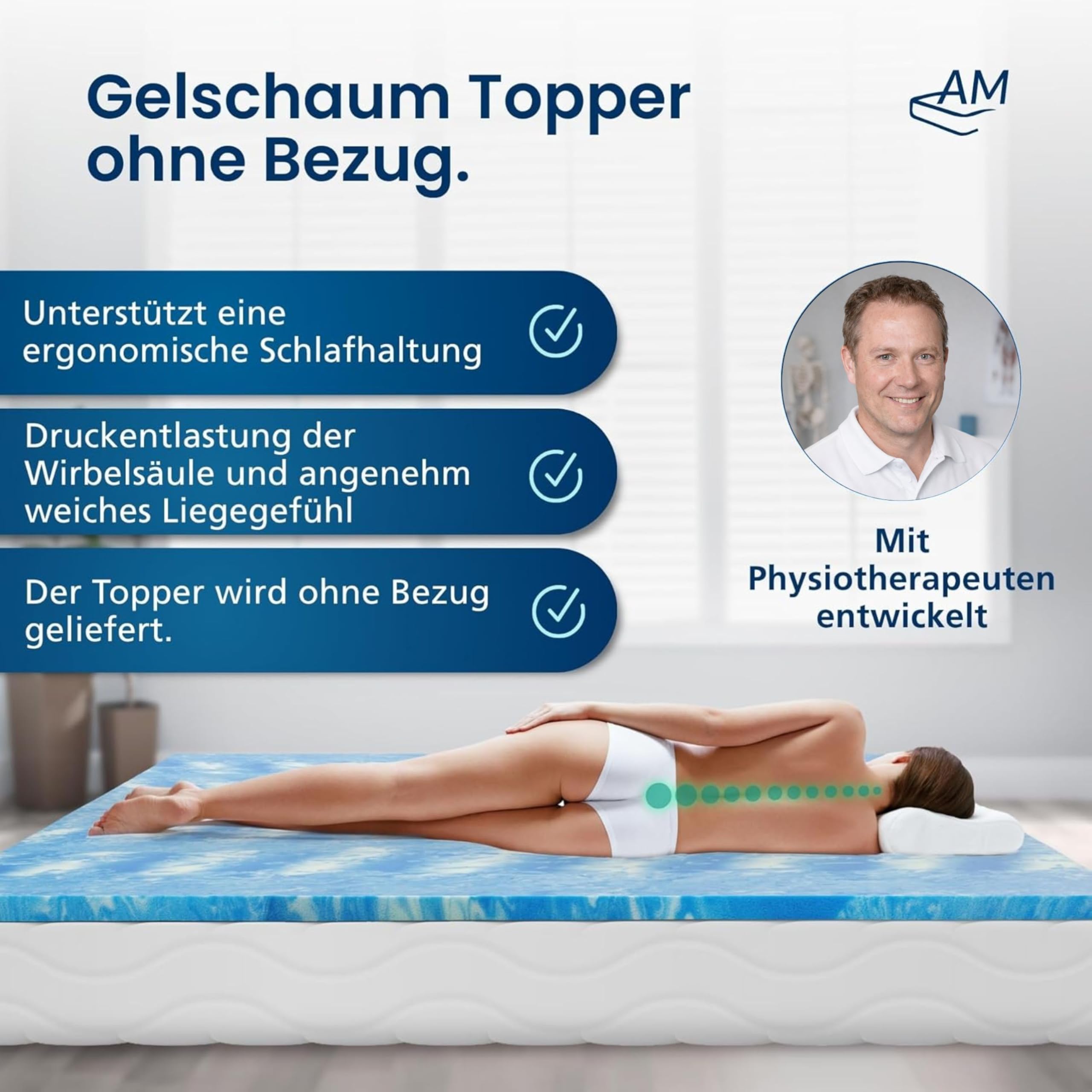 AM Qualitätsmatratzen Gelschaum Topper ohne Bezug 140x200 cm - Made in Germany - Oeko TEX zertifizerte Matratzenauflage 140x200 Schaumstoff - Gelauflage für Matratzen - Memory Foam Topper 140x200cm