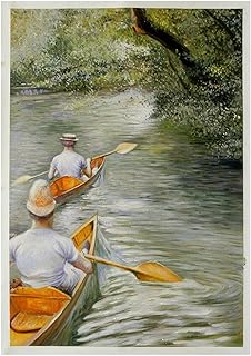 Les Périssoires (The Canoes) - Gustave Caillebotte hand-painted oil painting reproduction,two men boating on river in Yerres,unique wall art