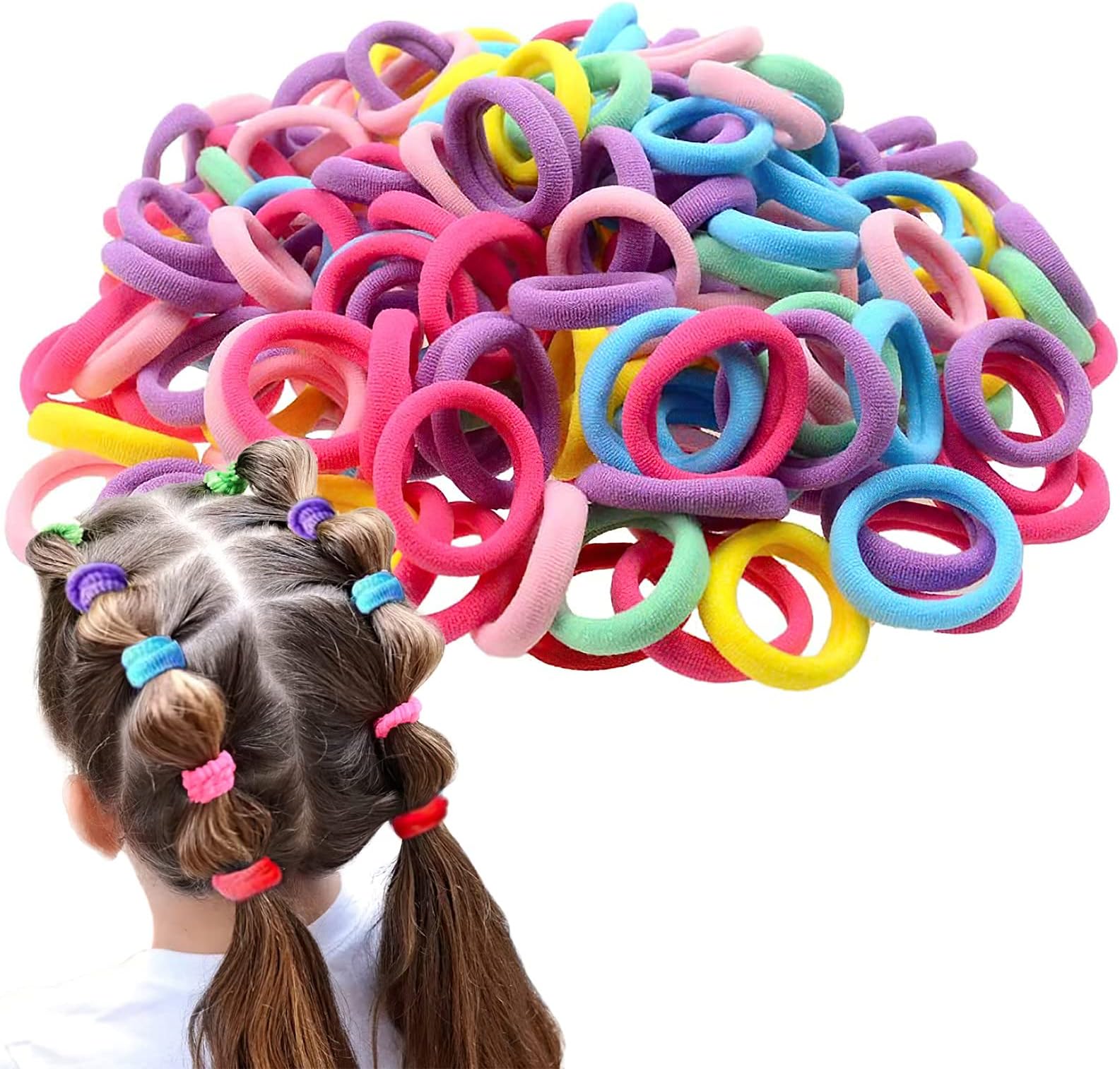 200Pcs Baby Elastics Hair Ties, Candy Color Seamless girls hairbands, Ponytail Holder Hair Accessories,Multi-colored hair bobbles for girls (Candy colours 200Pcs)