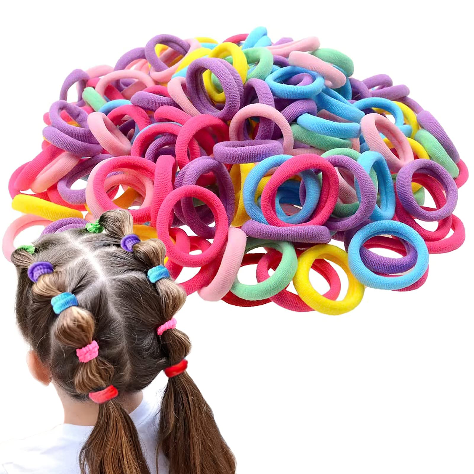 200Pcs Baby Elastics Hair Ties, Candy Color Seamless girls hairbands, Ponytail Holder Hair Accessories,Multi-colored hair bobbles for girls (Candy colours 200Pcs)