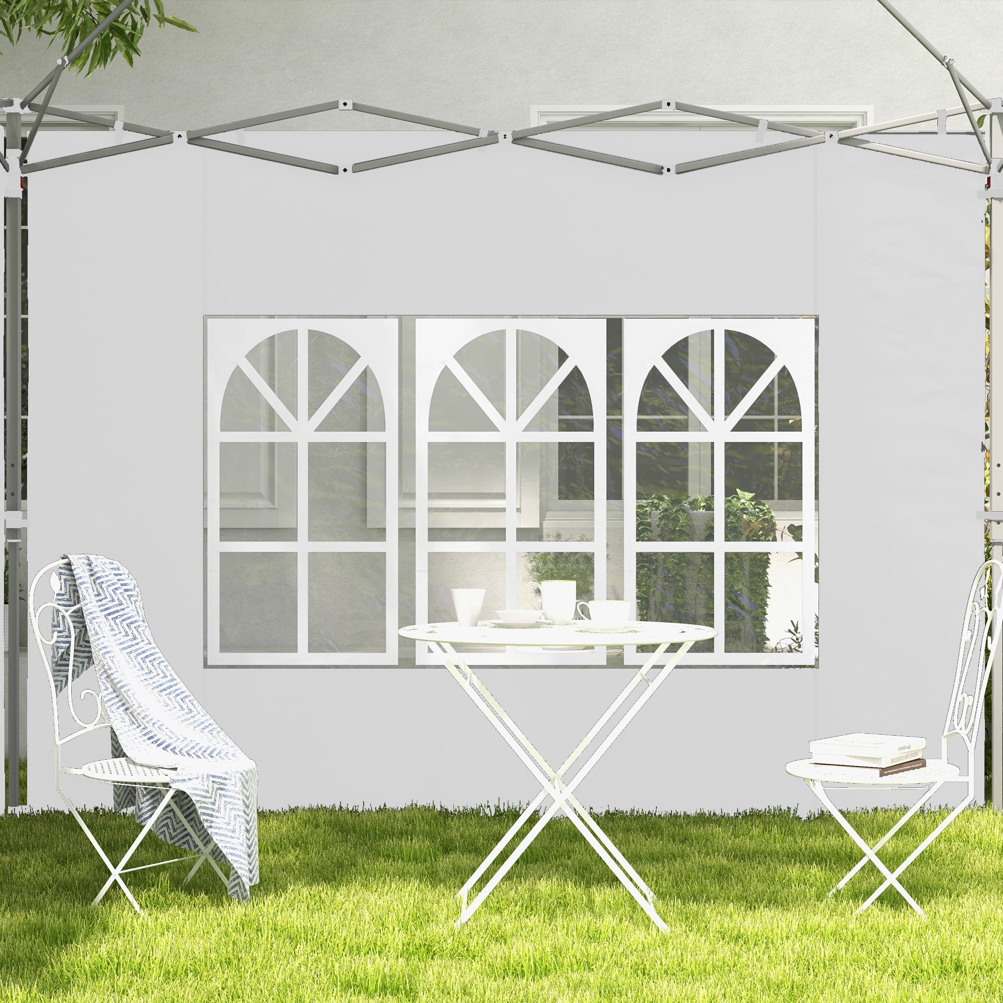 Outsunny Lot de 2 parois latérales pour tonnelle de 3 x 3 m, Panneau pour pavillon, avec fenêtre, en Tissu Oxford, 295 x 195 cm, Blanc