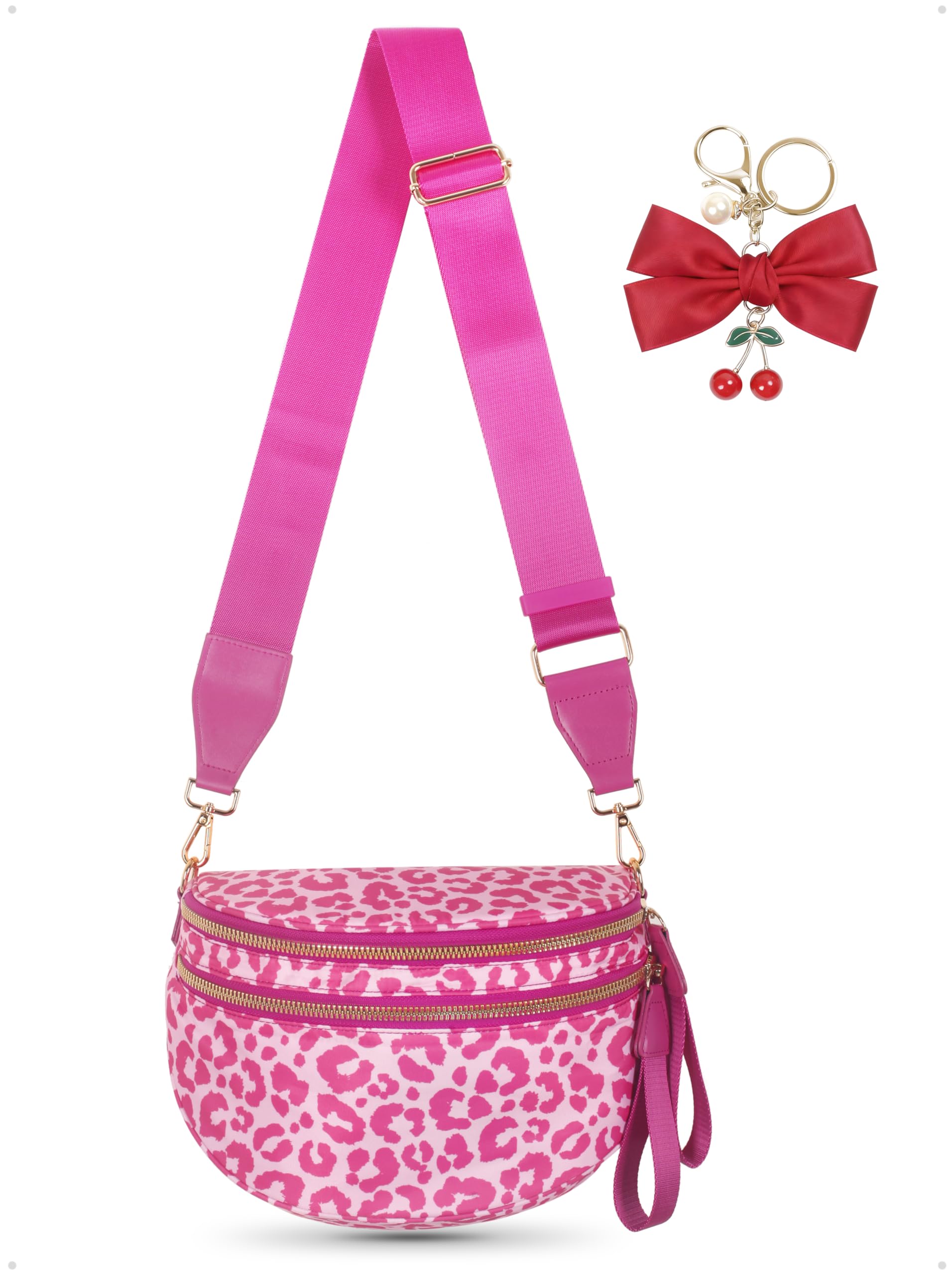 Bum Bag Crossbody Bag for Women | Spacious Bum Bags | Nylon Crossbody Fanny Packs | Leopard Purse Belt Wallet (Colour Bum Bag-Rose Leopard)