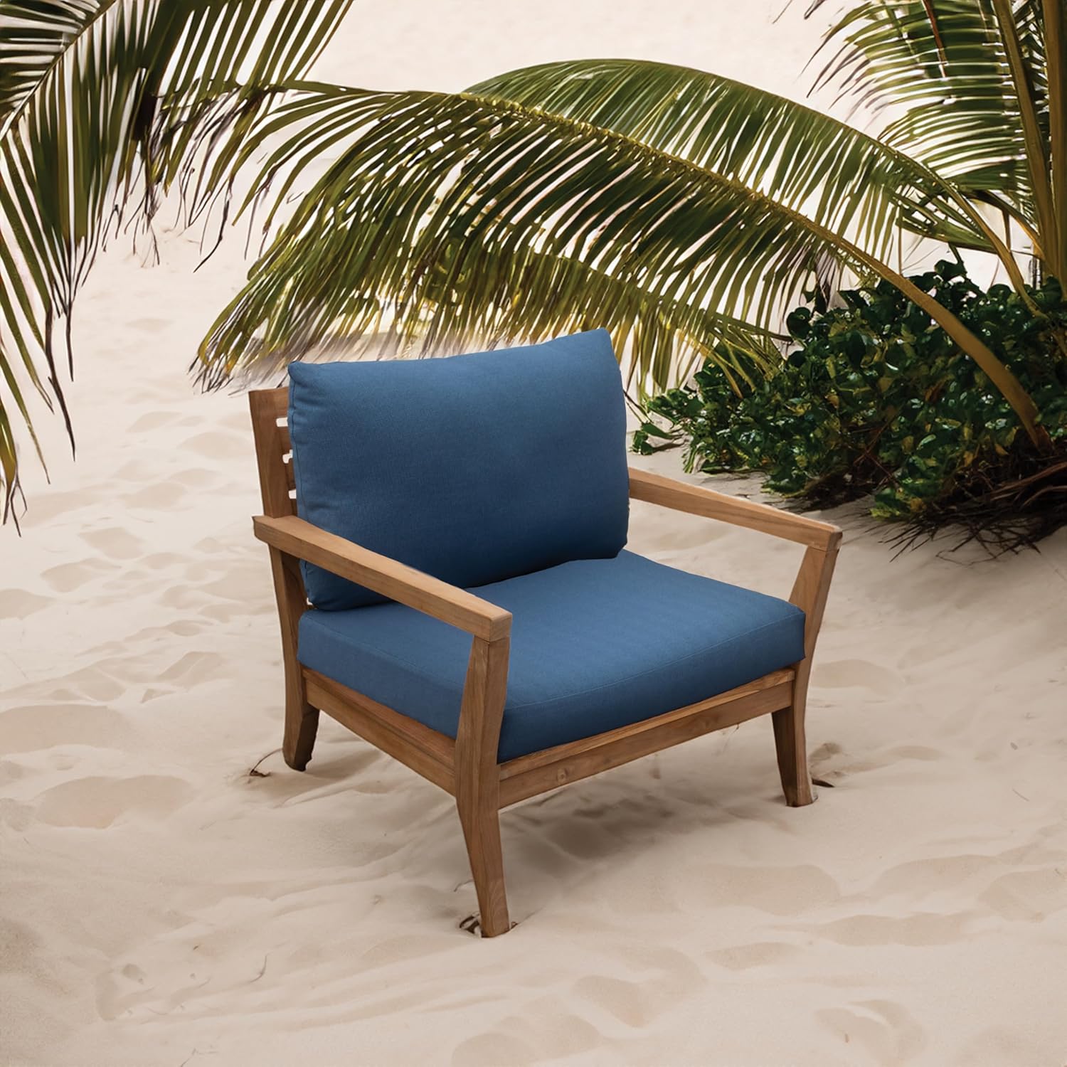 Tommy Bahama Sunbrella® Fabric 1-Piece Outdoor Knife Edge Deep Seat Lounge Chair Seat and Back Cushion Set, Bamboo Bay Cobalt