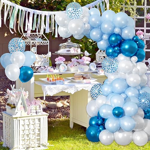 Miniatura 66 de Paready Kit de arco de guirnalda de globos azules y negros, 122 piezas de arco de globos metálicos azules y plateados para cumpleaños, baby shower