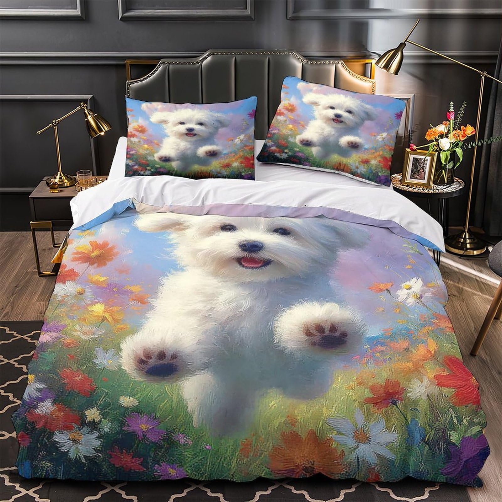Housse de couette chiot blanc hypoallergénique pour protéger la peau sensible