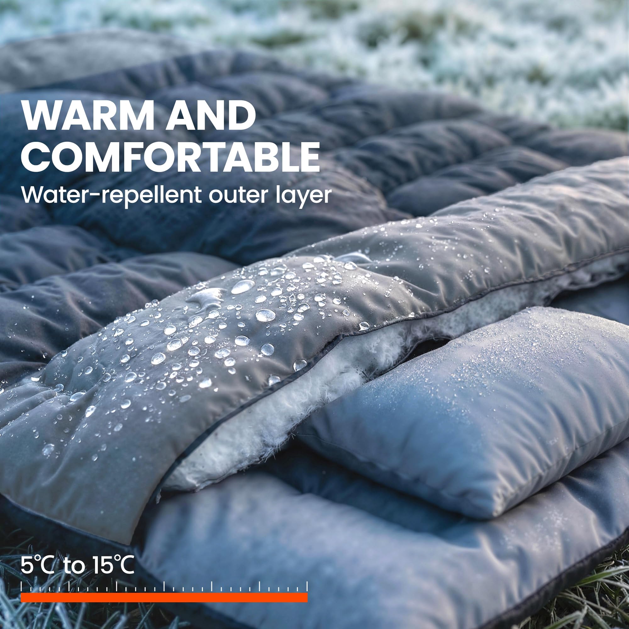 Outsunny Double Sleeping Bag with 2 Pillows, 220 x 160 cm Extra-Large Sleeping Bag for Adults, Detachable into Two Singles or Quilts, for Camping, Hiking — view 4