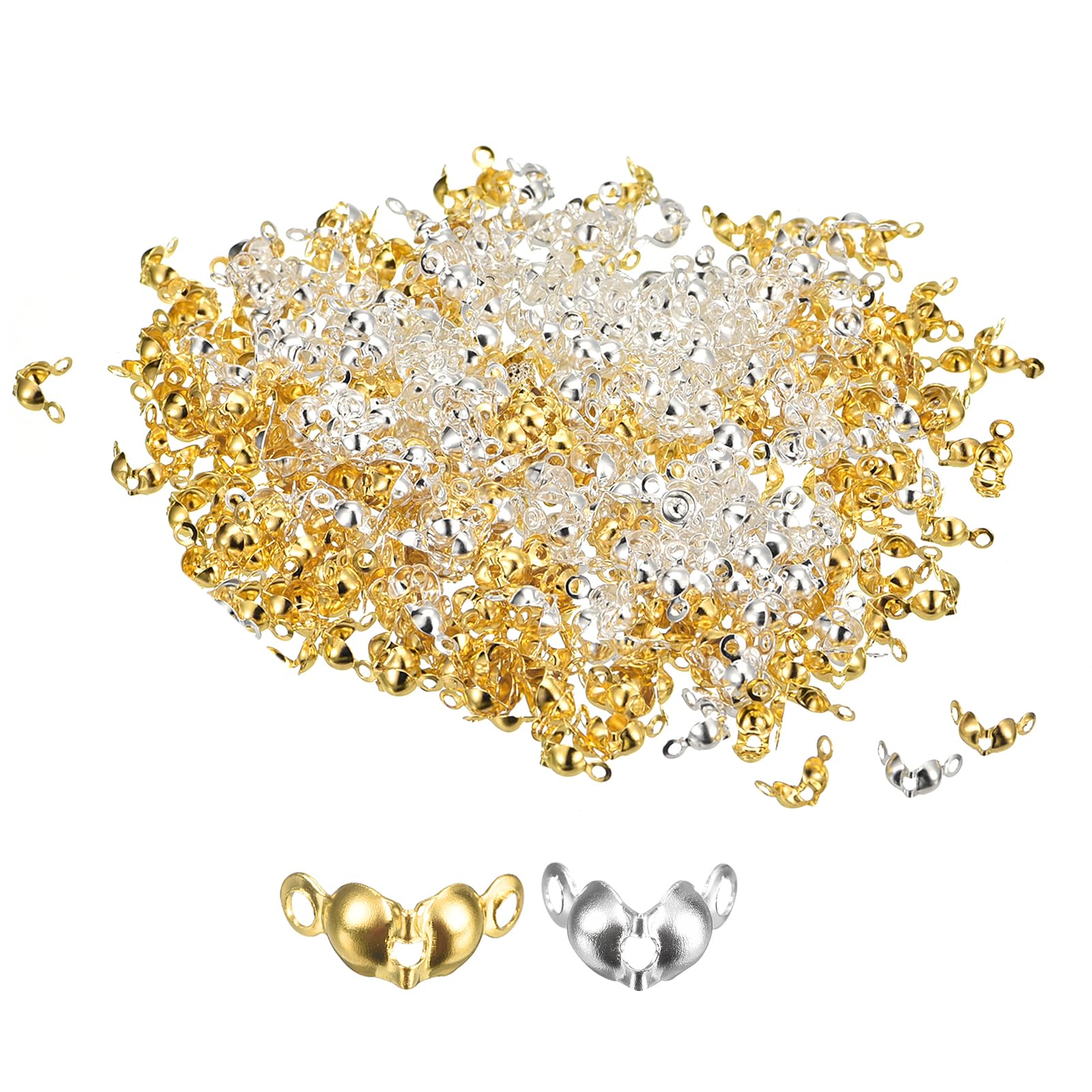 SOFPLATE 1200 Calotte Terminali Per Gioielli Fai Da Te – Punte A Conchiglia In Ottone Oro E Argento, Coprinodi Per Collane E Bracciali