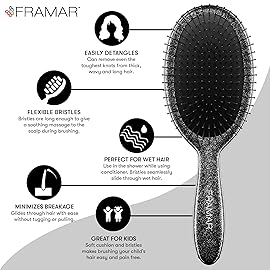 FRAMAR Glitter Hair Brush Detangler, Detangling Hairbrush For Women, Wet Hair Brush For Girls, Hair Detangler Brush, Wet Hairbrush, Hairbrushes, Girls Hairbrush Detangler, Reduces Frizz - Black