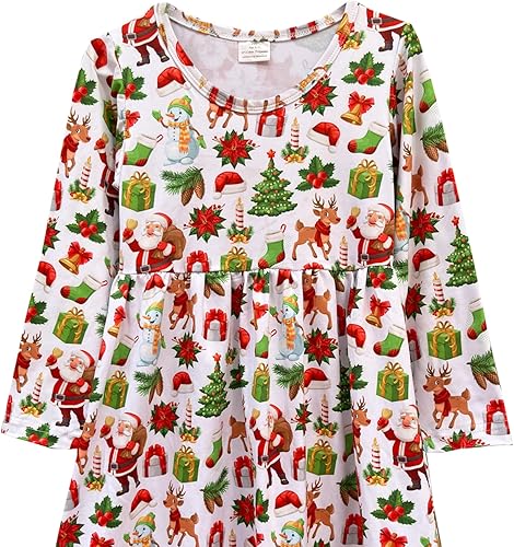 Miniatura 5 de Vestido de Navidad para bebé niña muñeco de nieve árboles de Navidad camión reno Papá Noel vestido de invierno hasta la rodilla