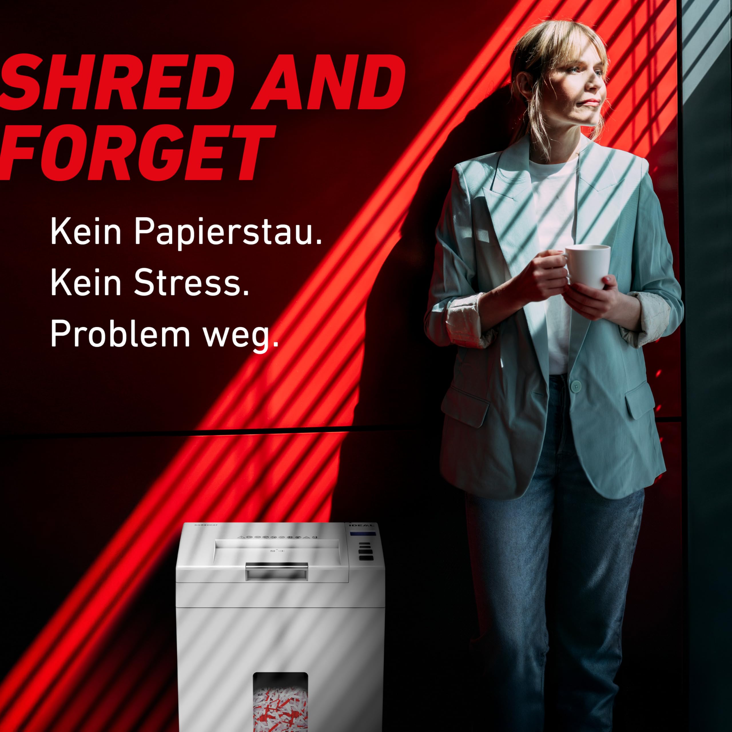 Autofeed Aktenvernichter IDEAL Shredcat 8292, 200 Blatt Papierstapel mit automatischem Einzug schreddern, 10 Blatt manuell, Partikelschnitt P4, leiser Betrieb – spart Zeit im Büro, Verwaltung, Schulen
