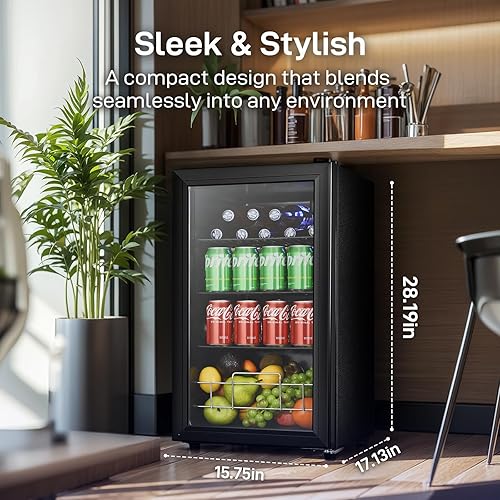 Miniatura 7 de 2.6 Cu.Ft Beverage Refrigerator and Cooler, Fridge with Tempered Glass Door, 126 Cans Wine Drink Beer Fridge for Office Bedroom Bar, 7 Level
