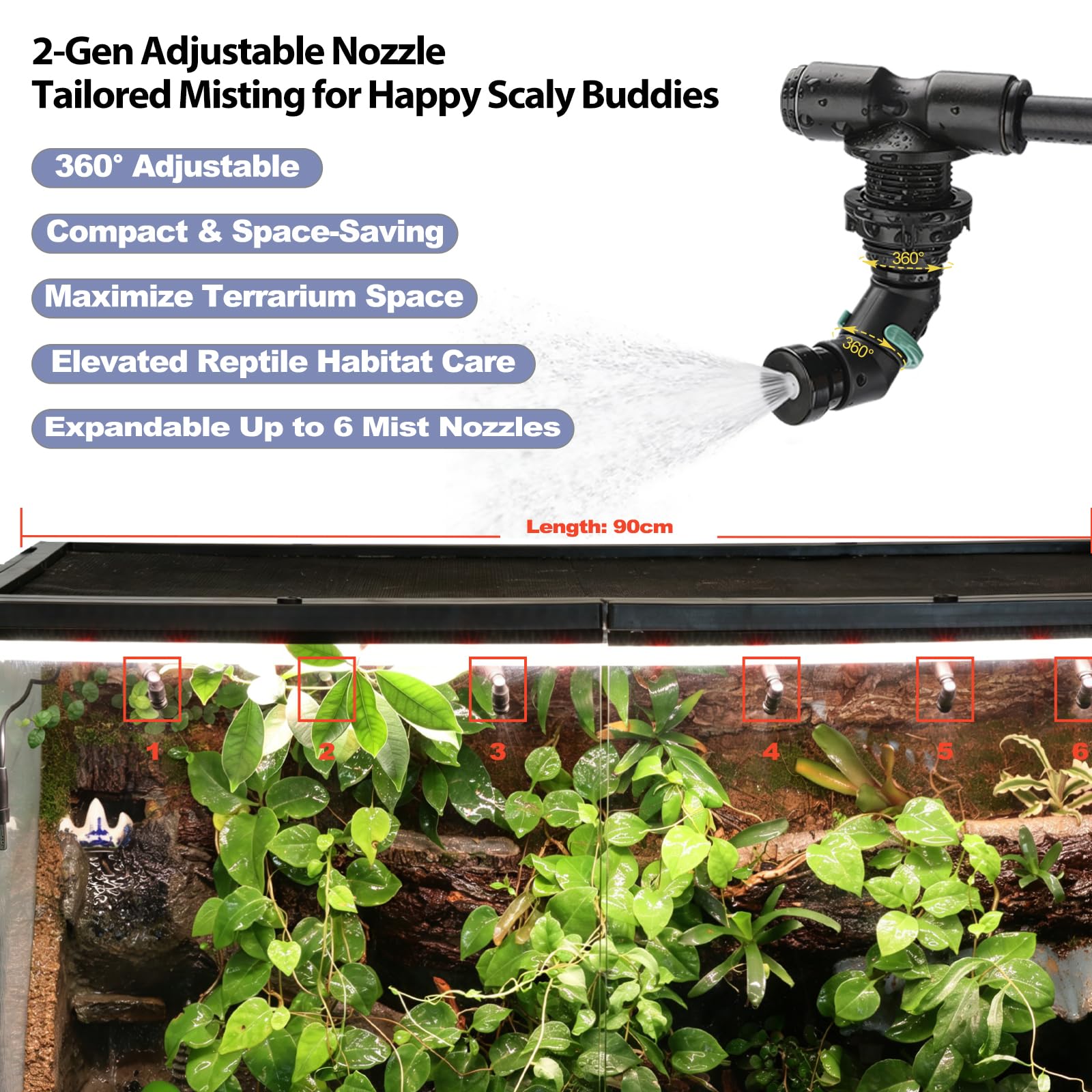 J&A Reptile Mister - Sistema de nebulización automático para tanque de reptiles y terrario, nebulizador automático con boquillas de pulverización ajustables, funcionamiento silencioso para lagartos
