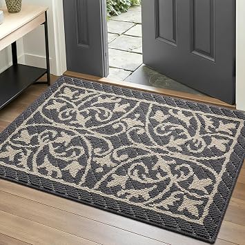 DEXI Front Door Mat Indoor Entryway 32x48 Inside Entrance Doormat Dark Gray | Non Slip Low Profile Thin Washable Welcome Entry Mats for House Floor Dirt Trapper