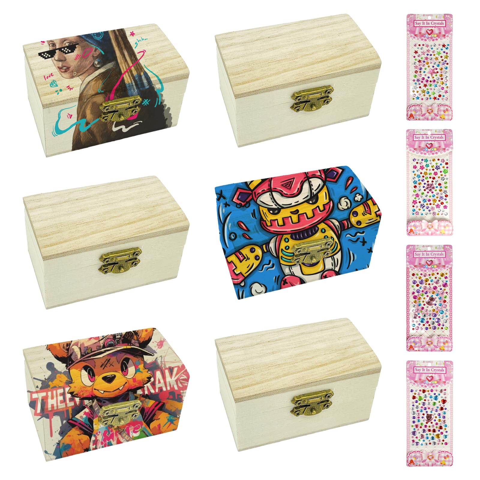aupawdy 6 Pieces Mini Treasure Chest Treasure Chest Children's Birthday Wooden Box with Lid with Sticker Wooden Box for Pirate Party Birthday DIY 9 x 5 x 4.5 cm