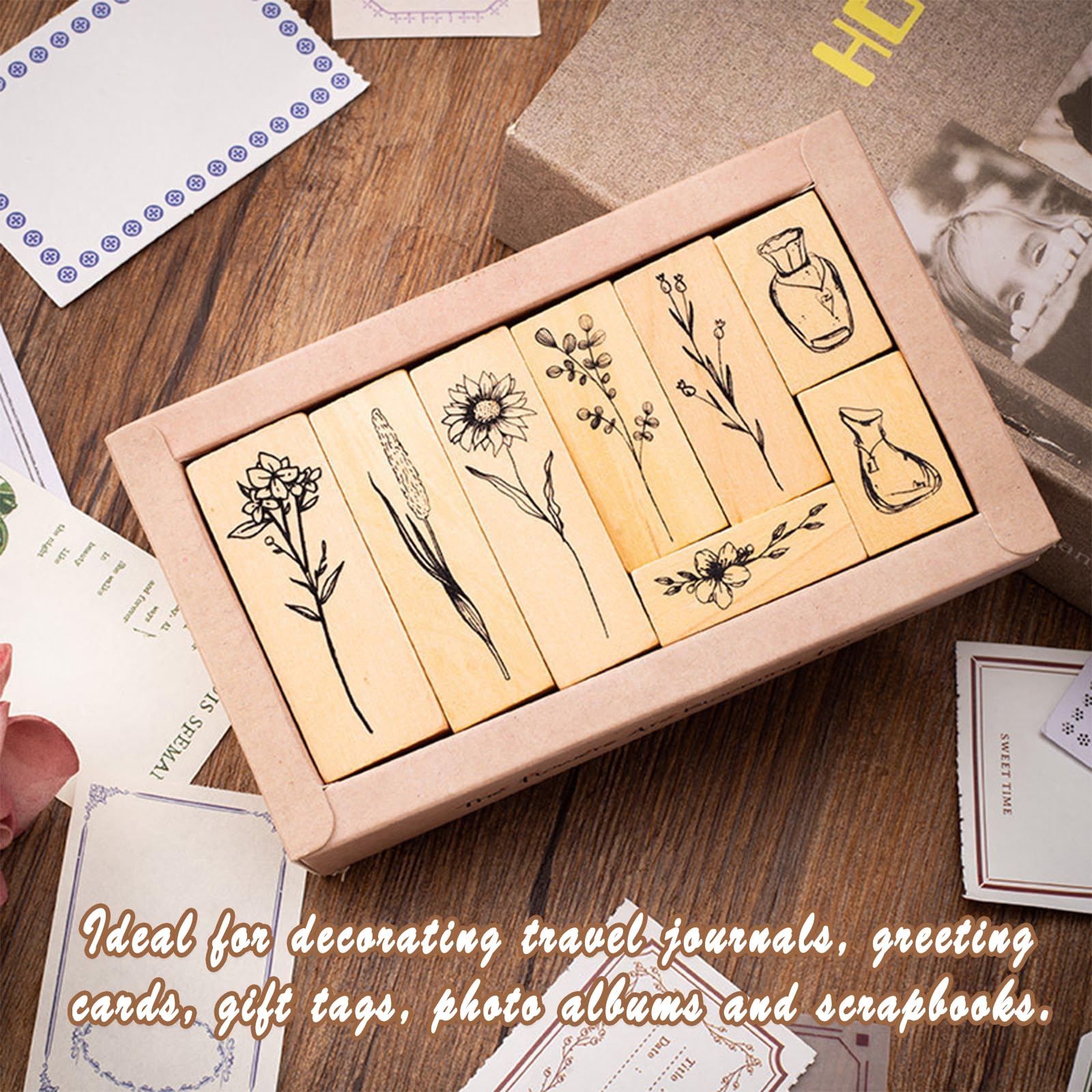 xlwen Stempels, 8 stuks, natuurlijke bloemen, houten stempels, vintage houten stempels om te knutselen, om te knutselen, cadeauhangers, doe-het-zelf fotoalbums, verzamelalbums xlwen Stempels, 8 stuks, natuurlijke bloemen, houten stempels, vintage houten stempels om te knutselen, om te knutselen, cadeauhangers, doe-het-zelf fotoalbums, verzamelalbums