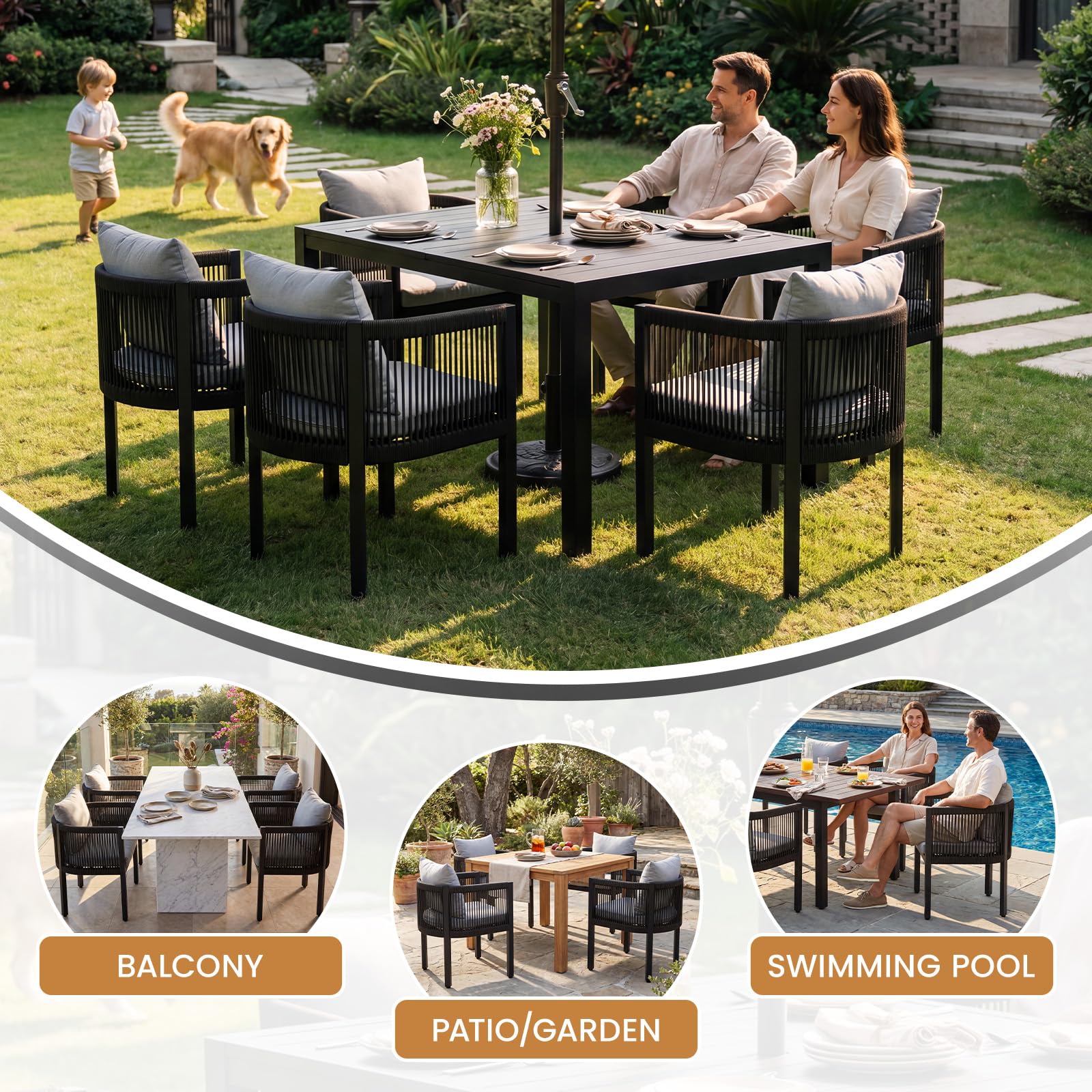 Ya-Home Gartenstühle 4er Set, Loungesessel Outdoor wetterfest, Balkonmöbel Lounge, Terrassenstühle mit Rücken Kissen und Sitzpolster, Gartenmöbel Sessel Rope Design für Garten & Balkon, Grau