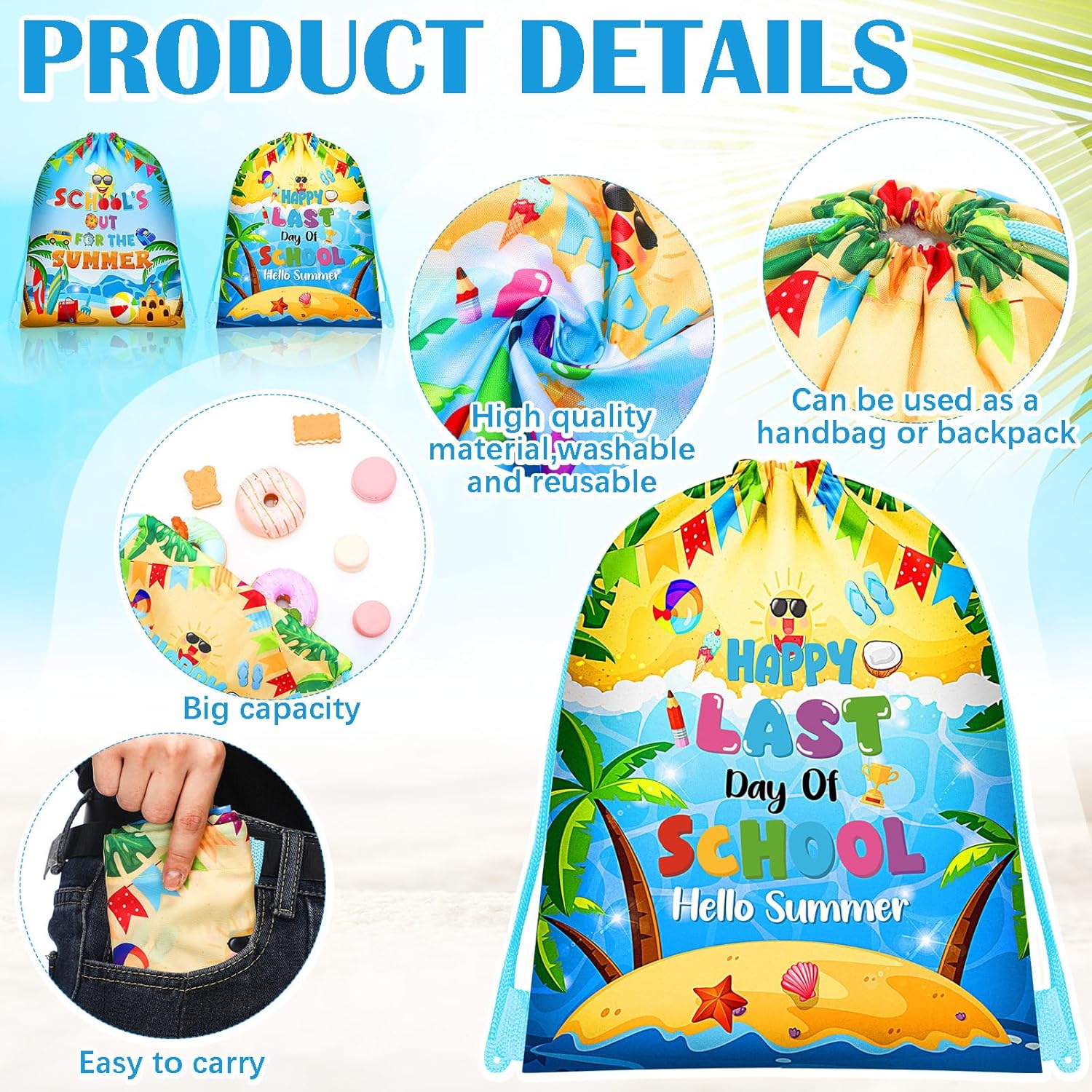 Kacctyen 30 Pcs End of Year Gifts Bags Summer Drawstring Backpack 11.8 x 9.8 Inch Graduation Gift Party Favors Bags with Drawstring Bulk for School Classroom Student Classmate Gifts(End of Year)