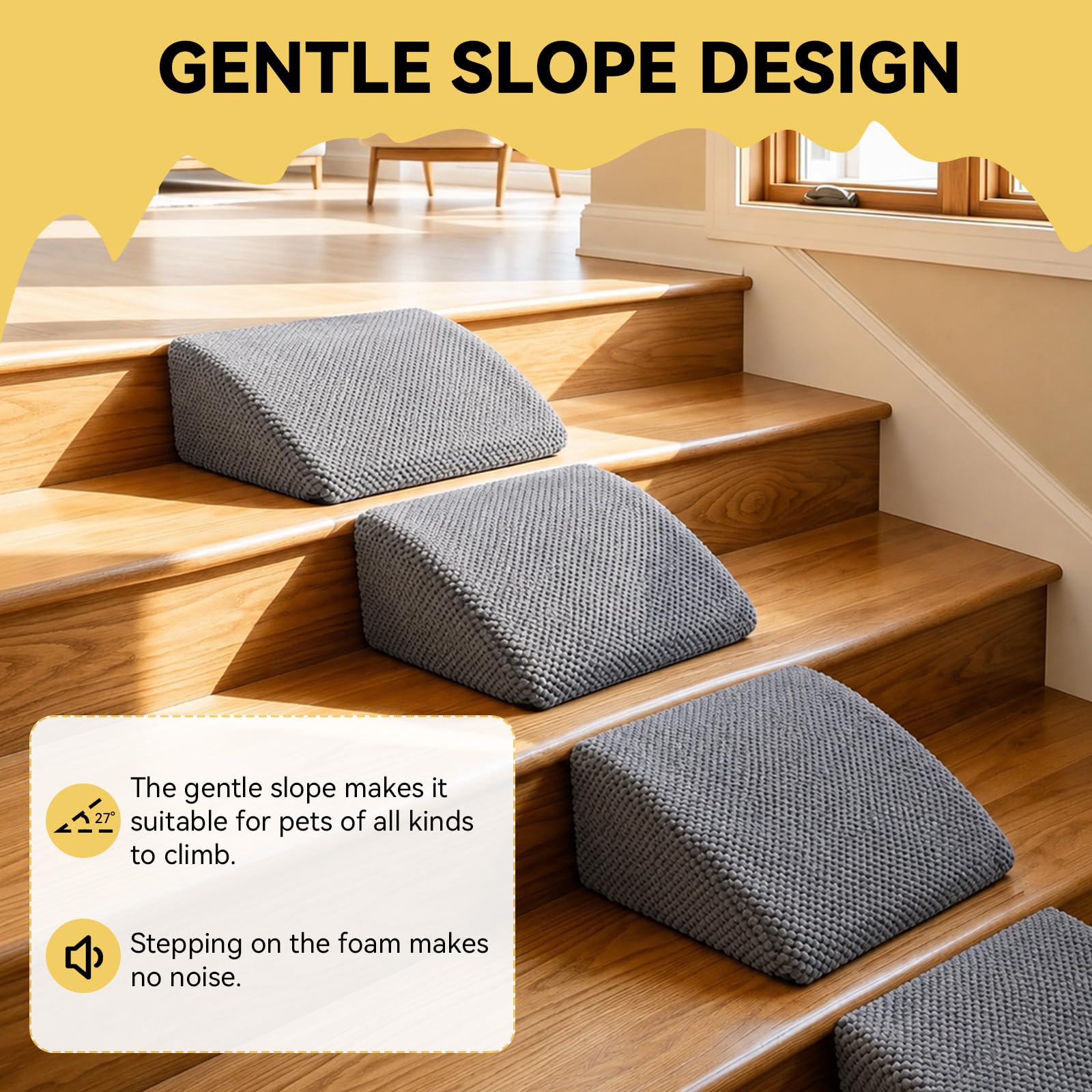 Escalones para perros para cama, sofá, juego de 6 piezas, escaleras para perros de 5 pulgadas cada una escalera para mascotas, rampa curvada gris para gatos, antideslizante, extraíble