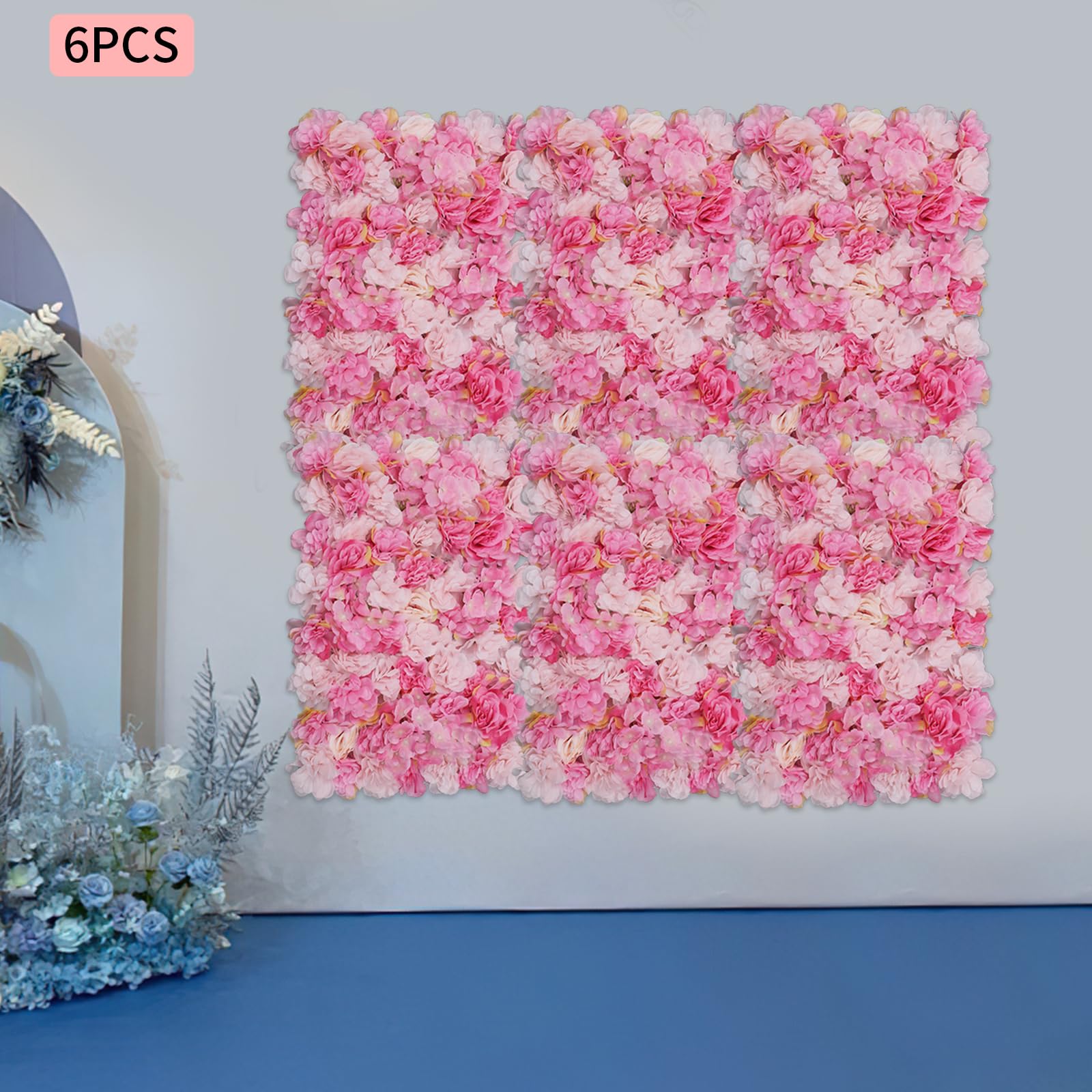6 Stück Künstliche Blumenwand Rosenwand, Hochzeit Straße Hintergrund Kunstblumen Panel DIY, für Hochzeit Party Heimdekoration Gärten Wohnzimmern, Balkonen, Hintergründen Hochzeitsfotos , 40 x 60 cm
