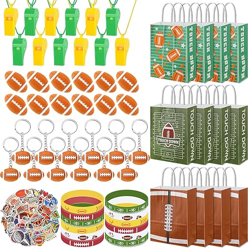 110 recuerdos de fiesta de fútbol incluyen 12 bolsas de regalos de fútbol, 12 silbatos de fútbol, 12 borradores de fútbol 3D, 12 llaveros, 12