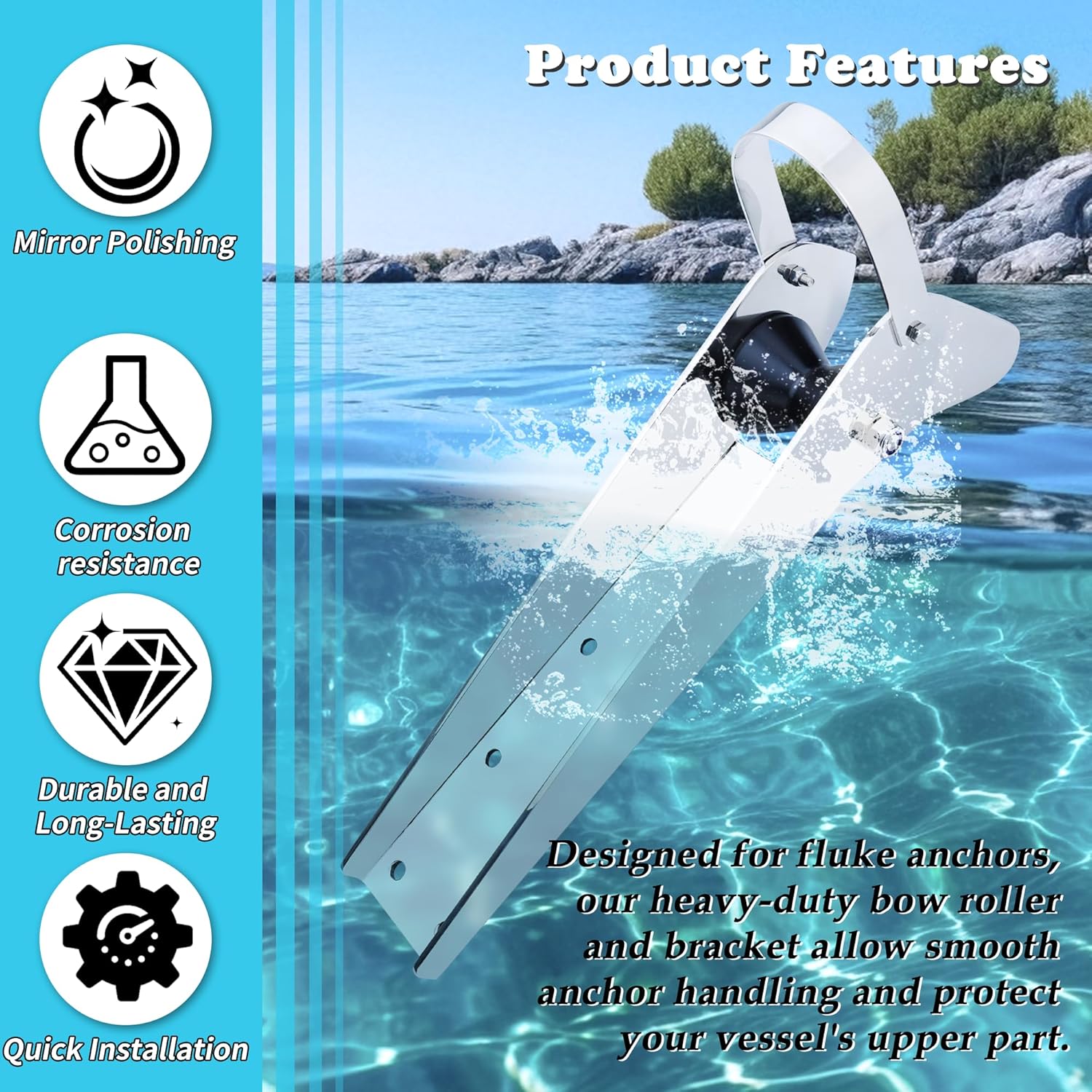 マリンボウアンカーローラーブラケット 15インチ/18インチ、316ステンレススチールヘビーデューティーアンカーホルダー、ヨット釣り