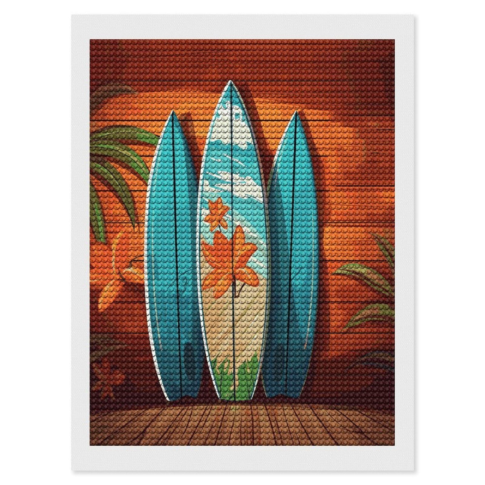 LDGSUPH Surfboard on Wooden Diamond Painting Kits for Adults Paint with Diamond Pictures Art DIY Full Drill Diamond Dots Painting Personalized Diamond Photo for Home Wall Decor Gift 12"x16"
