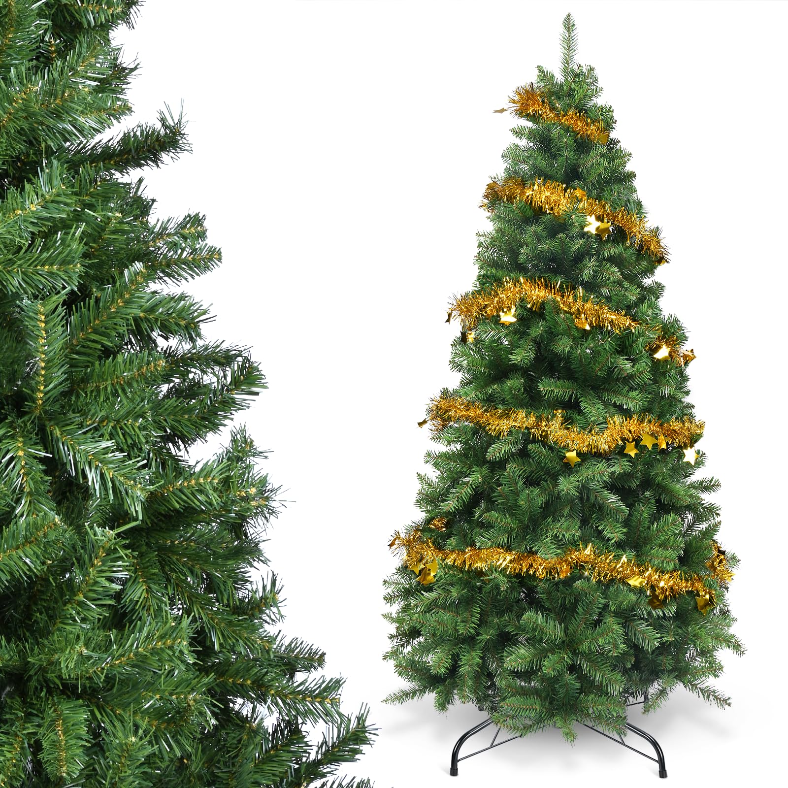 Demi sapin de Noël artificiel - ESTINK - 180 cm - Bleu - PVC - Support