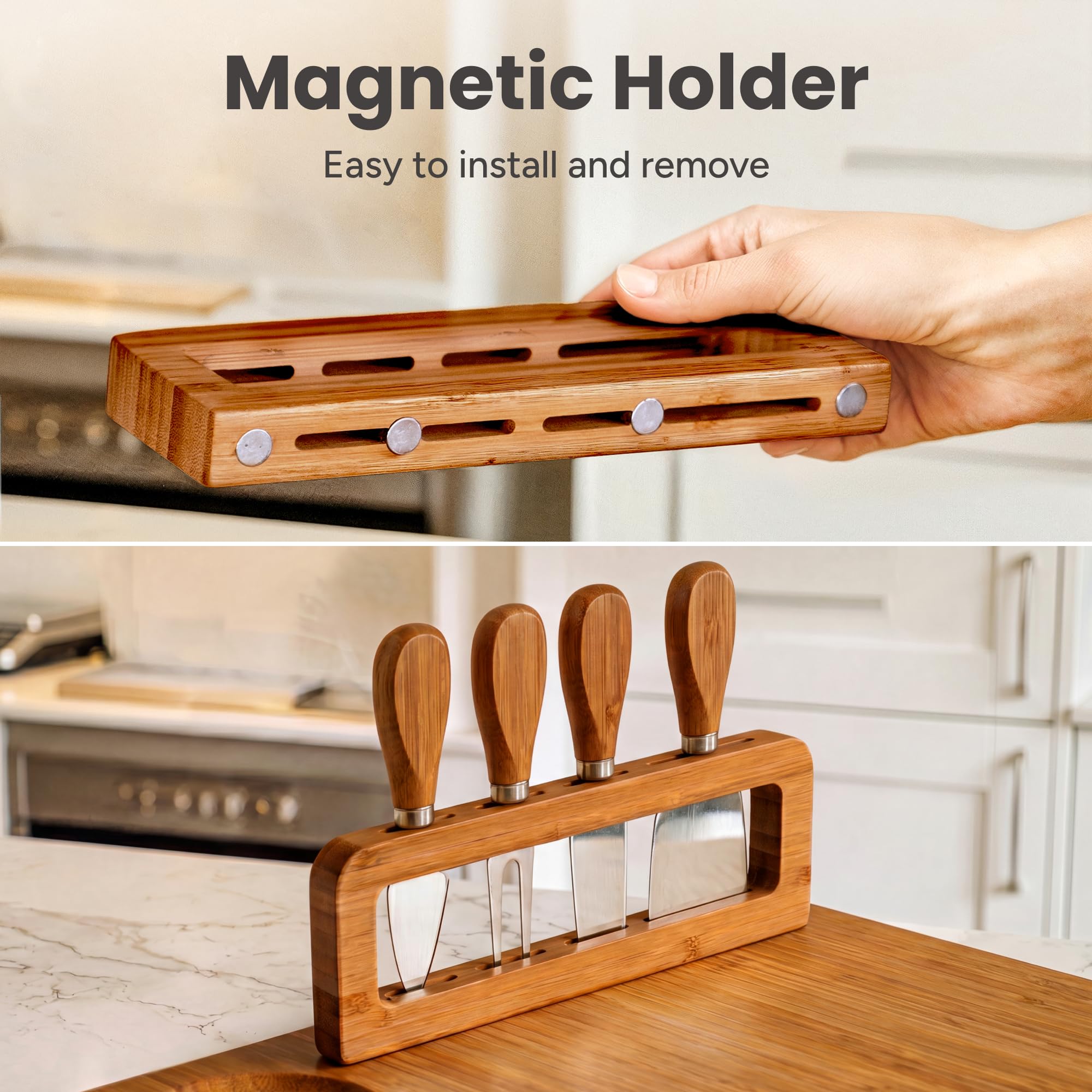SMIRLY Coffret cadeau de planches à charcuterie : ensemble de planches à charcuterie, plateau à fromage plat en bambou marron V1-blanc – Cadeau de pendaison de crémaillère, cadeau de mariage pour