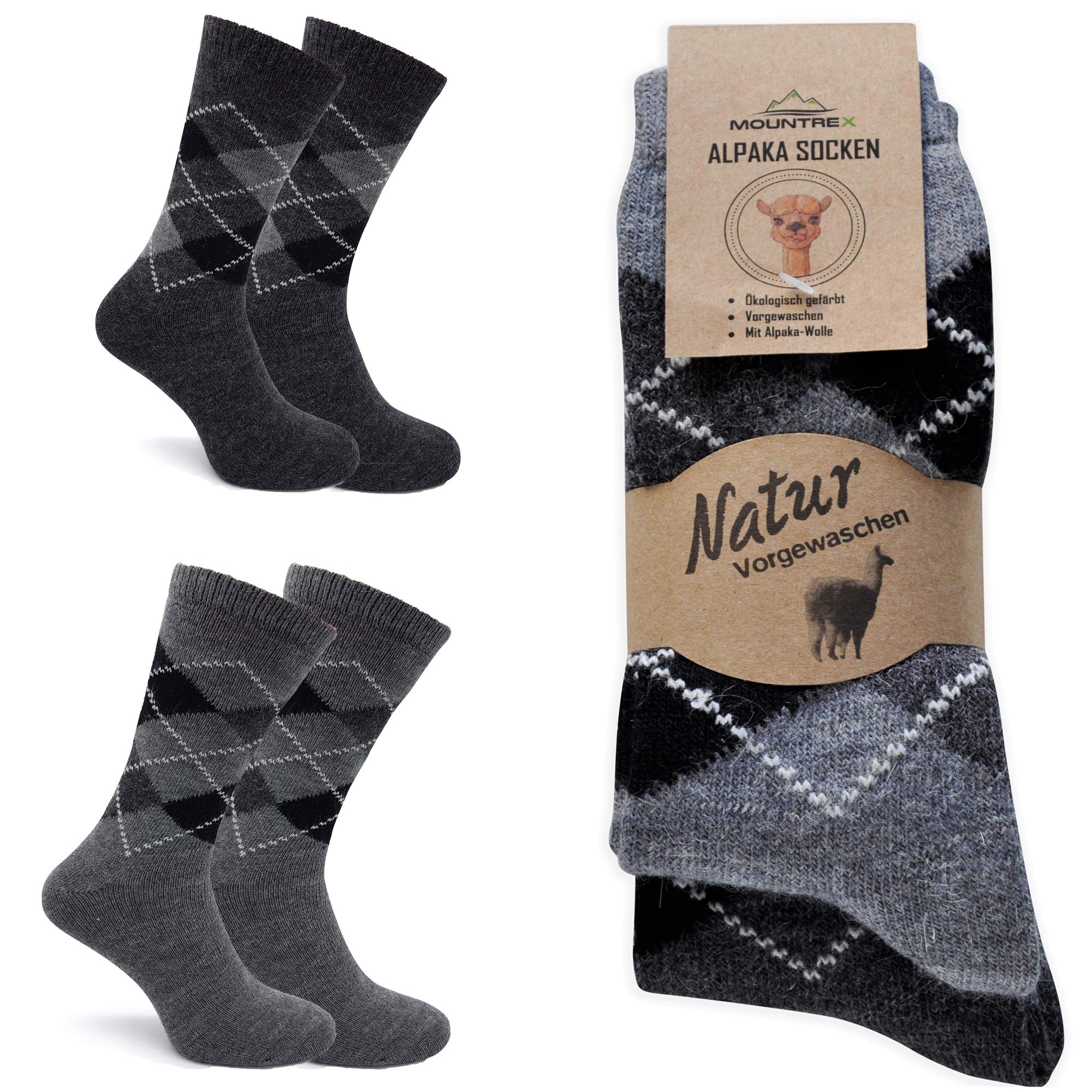 MOUNTREX® Alpaka Socken, Wollsocken für Damen und Herren - Wintersocken, Warme Haussocken, Thermosocken - Dünn - Kuschelsocken - 2 Paar