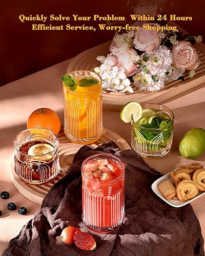 Miniatura 7 de Arch Design - Juego de 8 vasos altos de 15 onzas y 8 onzas, cristalería acanalada, tazas para cocina, cristalería vintage para whisky, cerveza,