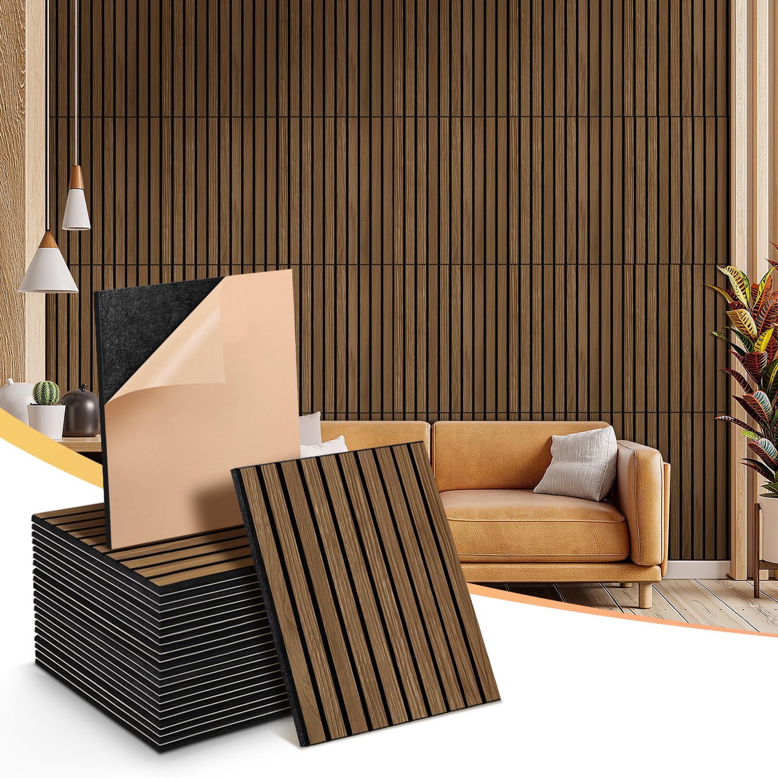 NZQXJXZ 24 Stück Akustik Wandpaneele, Akustikpaneele für die Wand | mit Holzfurnier, 40 x 30 x 1 cm, Selbstklebende Akustische Schallschutzpaneele, Akustische Behandlung für Zuhause, Büro