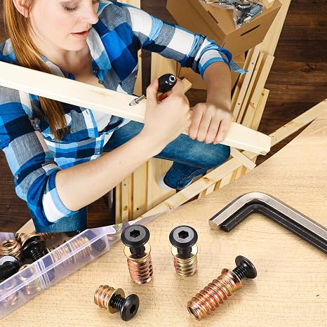 40 Pcs Threaded Inserts for Wood with Bolts, M6x25/20/15/10mm Threaded Insert Nuts and M6x30/25/20/16mm Wood Inserts Furniture Screw Nuts Furniture Connectors, Flat Head Hex Socket Drive Screws