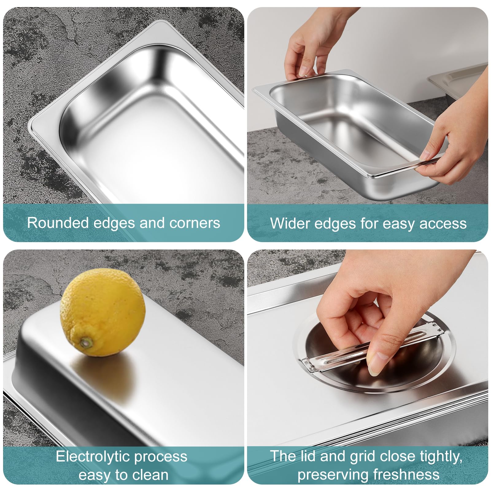 Juego de 3 piezas para empanar con tapa de acero inoxidable – 3 cuencos para empanar 32,5 x 17,5 x 6,5 cm – ideal para chuletas, carne, pescado – Panierstraße rectangular de metal