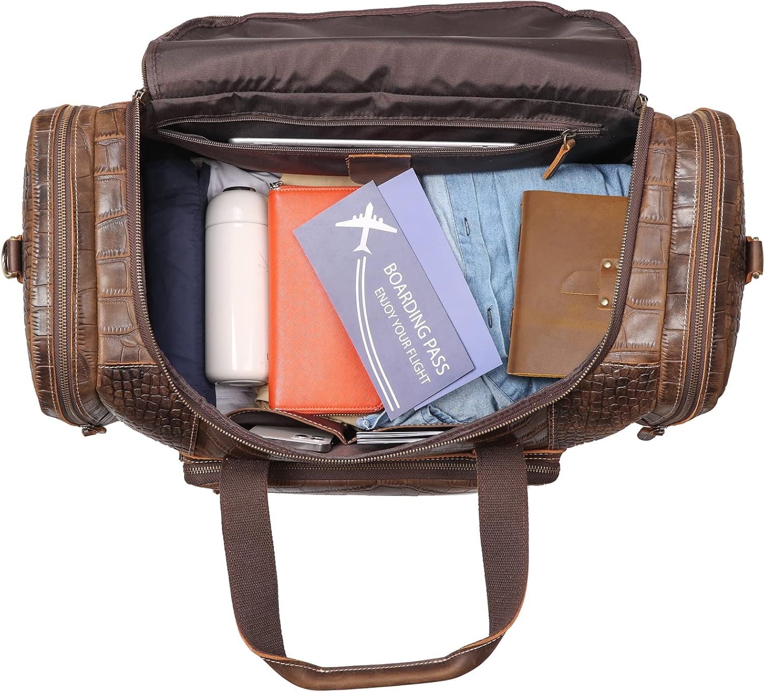 Polare 23" Full Grain Cowhide Leather Gym Duffle Weekender Overnight Travel Duffel Bag For Men - Image 5