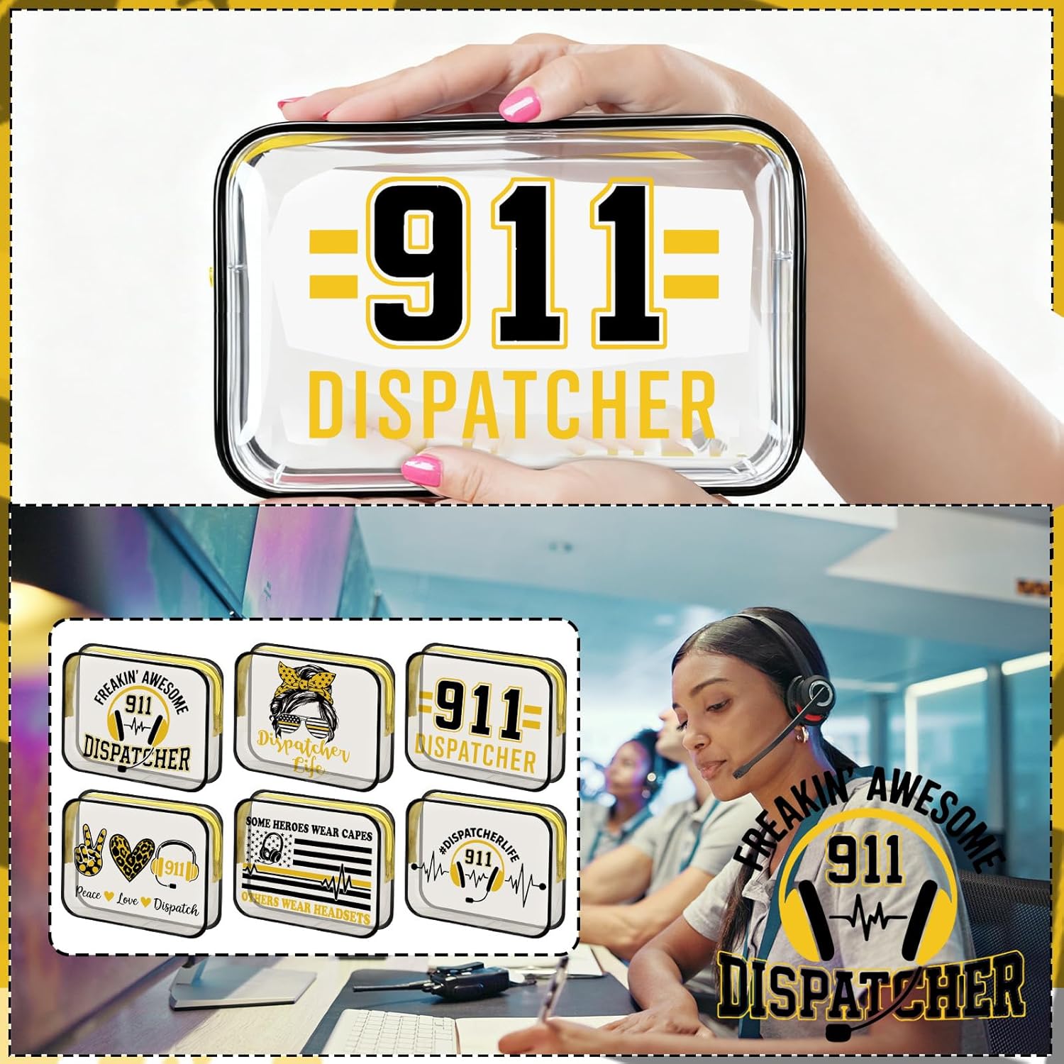 12 Pcs 911 Dispatcher Gifts for Women Makeup Bags Bulk Telecommunicator Week Party Favor 911 Operator Emergency Dispatchers Accessories First Responder Office Employee Appreciation Gifts