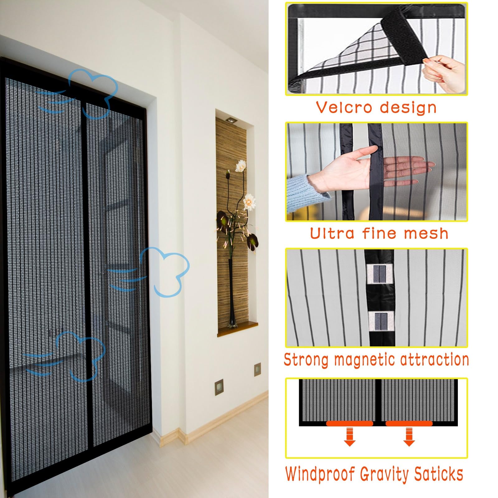 Zanzariera Magnetica Porta A Doppia Apertura Laterale 120x210 Cm – Si Chiude Da Sola, Per Balcone E Terrazzo
