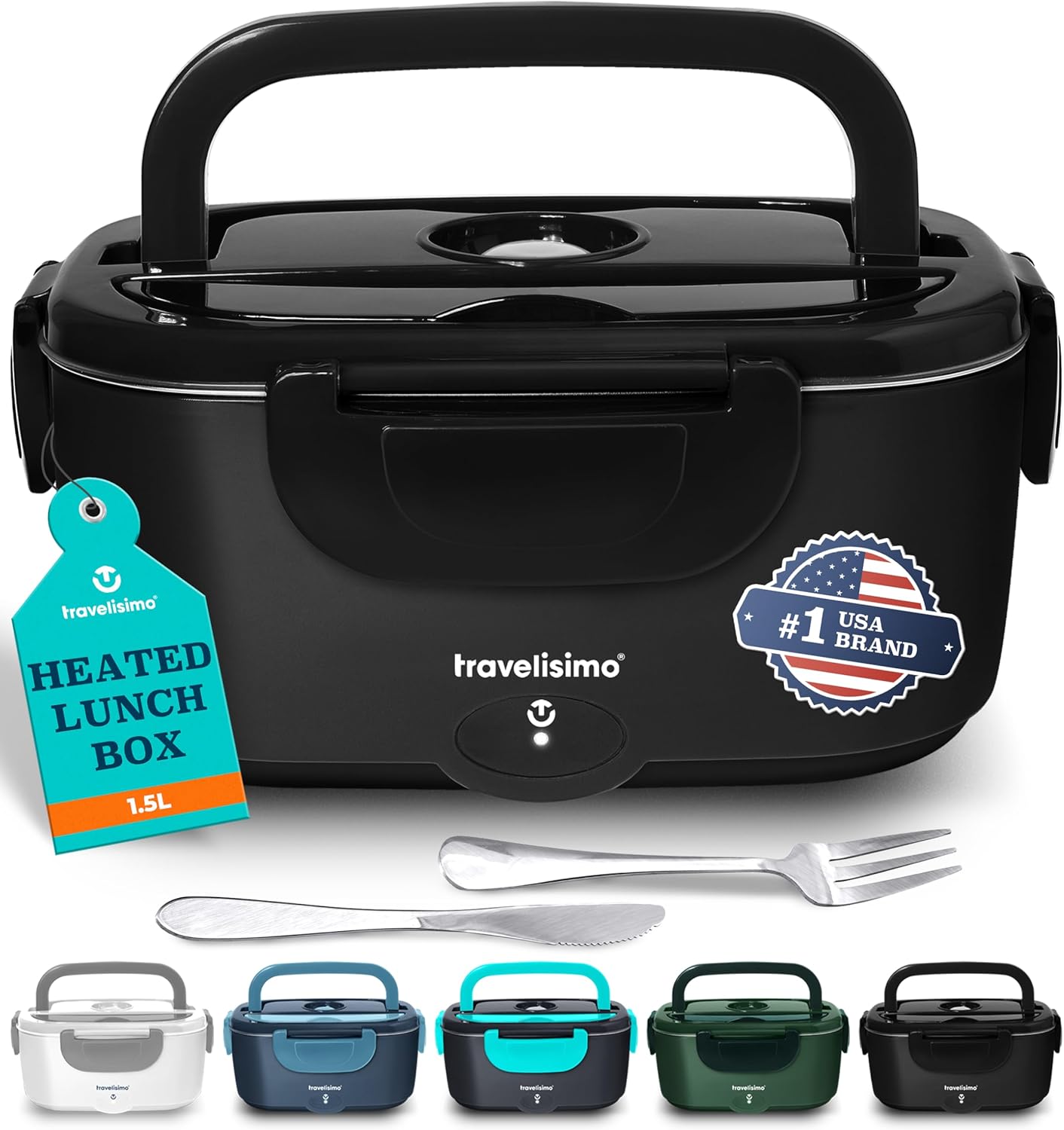 TRAVELISIMO Electric Lunch Box for Adults 80W Heated Lunch Box For Men 1.5L Stainless Steel Portable Food Warmer, 12/24/110V Electric Food Warmers for Travel & Work, Loncheras Para Hombres de Trabajo
