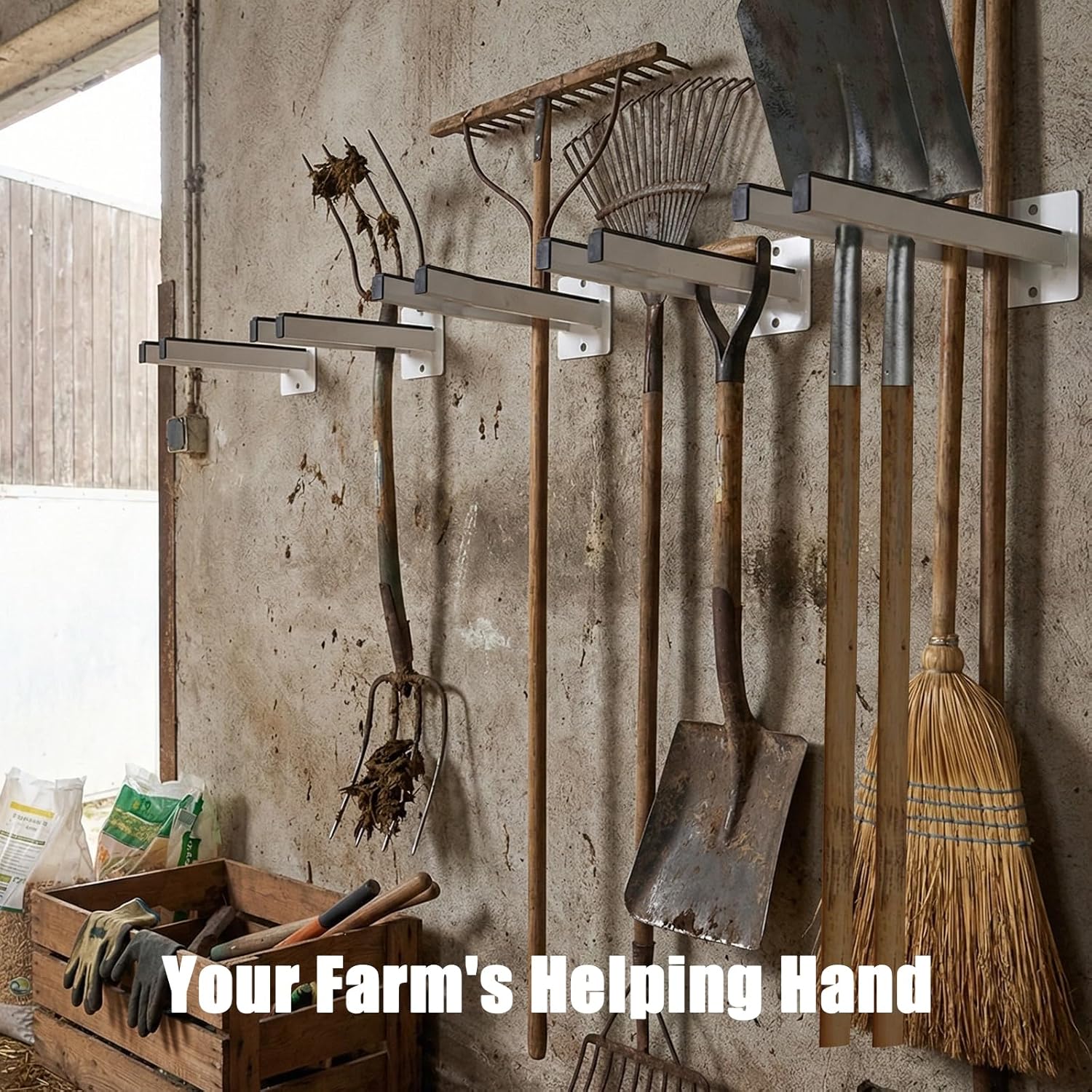 Extra Wide Tool Rack Wall Mount – Heavy Duty Shovel Holder for Garage, Shed & Barn, Powder Coated Steel Organizer for Shovels, Rakes, Brooms, Truck Storage (3.5 x 4.5 x 17.3 in, 4 Pack)