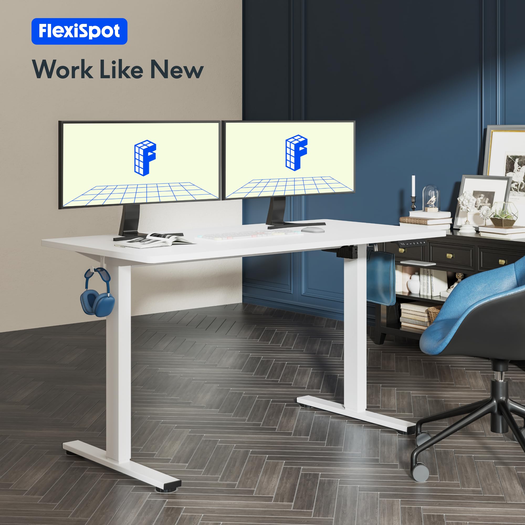 FLEXISPOT 100x60 cm Scrivania Regolabile in Altezza con Ganci e Gestione Cavi, Pannello Unico Elettrica con Controller Intelligente, Standing Desk Motorizzata