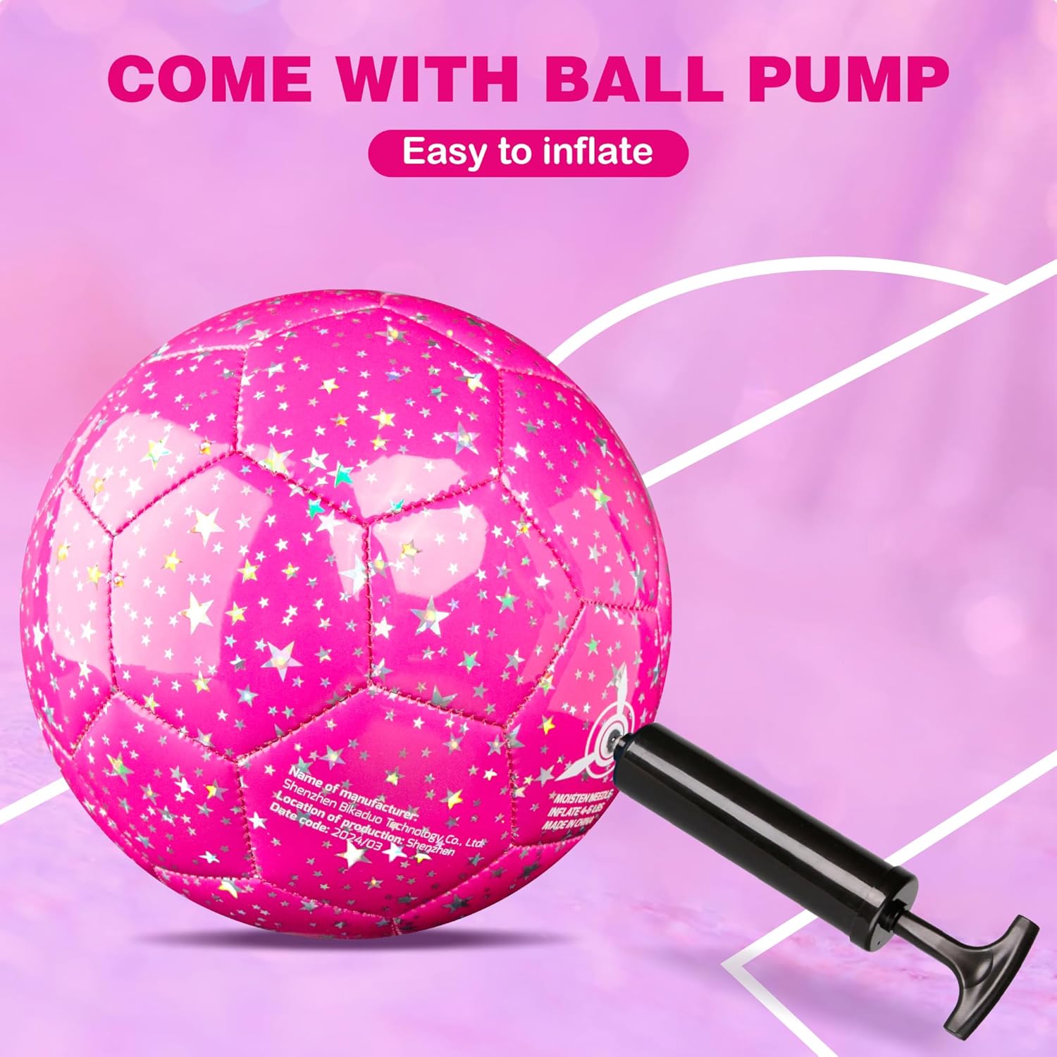 Picador Soccer Ball Size 4, Glitter Shiny Stars Soccer Balls for Kids Girls Boys Child 5-7 8-12 Gift Outdoors Sports Training Ball Recreation Playing Ball (Purple) - Image 7