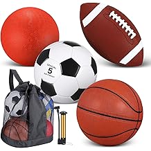 Lenwen 4 Pcs Sports Balls Set for Teen Adult, Include Official Size Basketball Soccer Football Playground Ball Pump Equipment Bag Ball Gifts Back to School
